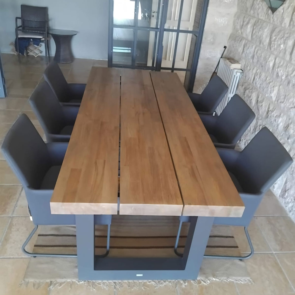 LIFE HOLLAND Nevada Dining Table Lava Robust Teak 240 x 100 cm-LIFE HOLLAND Blixum Dining Chair Lava Carbon